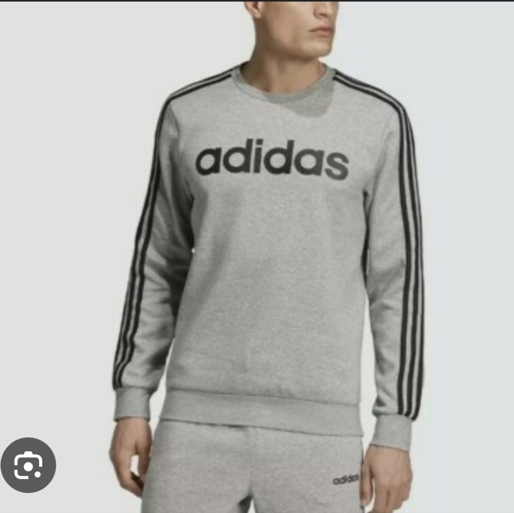 Adidas Spell Out Heather Gray Crewneck with Black Stripes sweatshirt